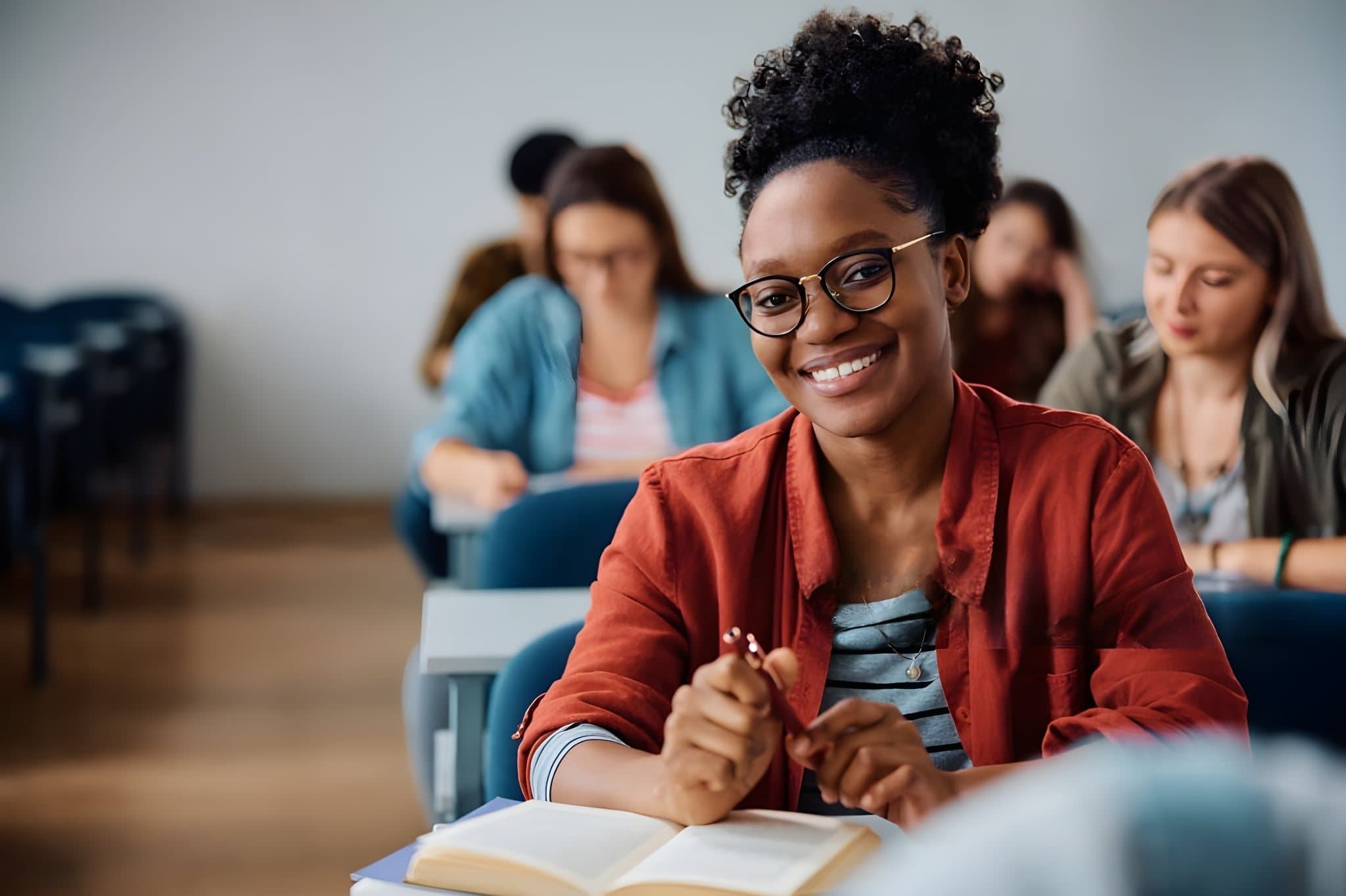 A student smiling during a classroom session