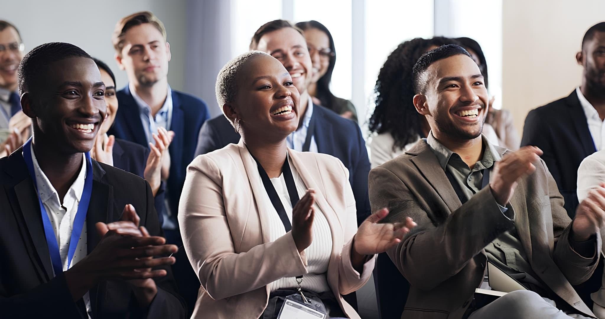 Delegates applauding during a conference session