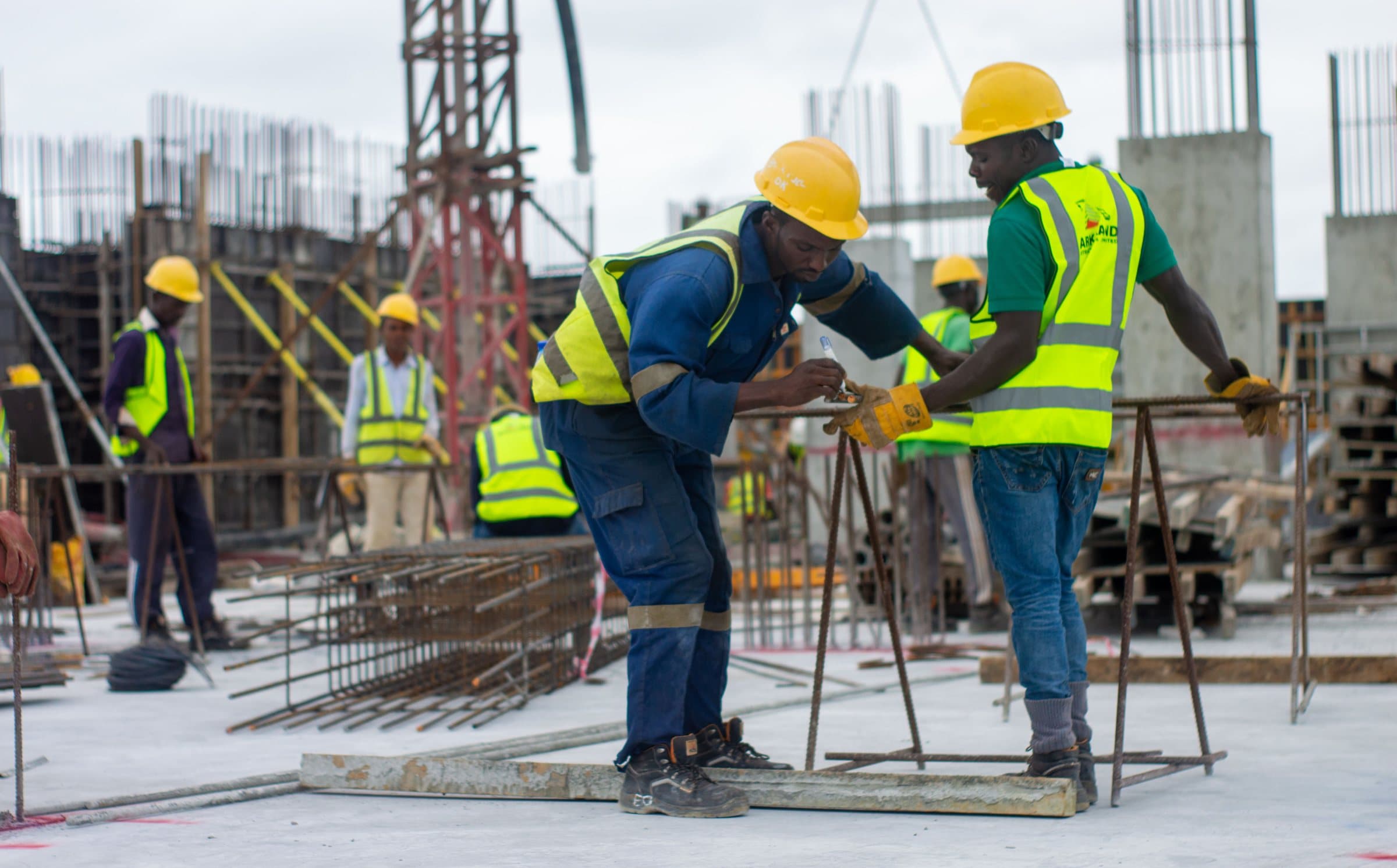 Construction workers on an active building site